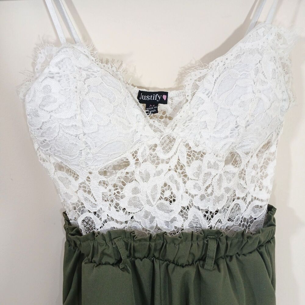 Sleeveless White Lace Top Jumpsuit With Pockets Paper Bag Waist Tall Pull-on M - Picture 4 of 5